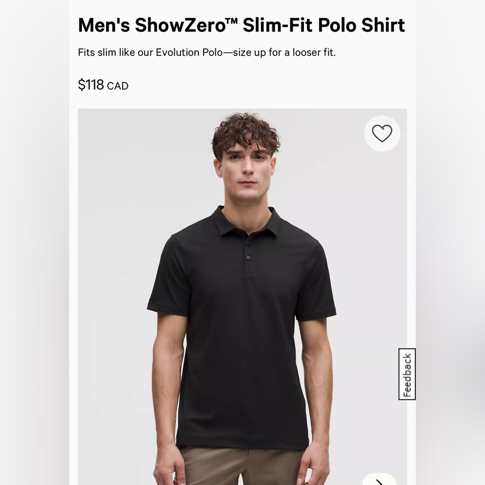 NWOT $118 Lululemon Men's ShowZero™ Slim-Fit Polo Shirt Medium